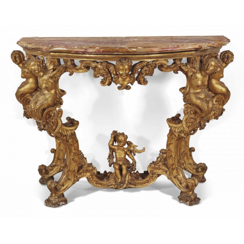 Console aux sirènes en bois doré et sculpté, Florence début du XVIIIe