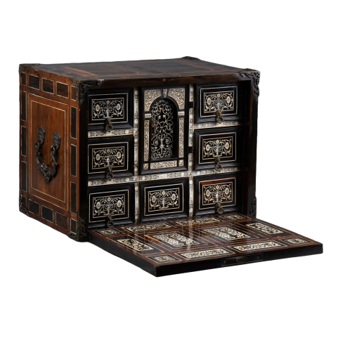 A 17th c. Italian (Lombardy) ebony and ivory inlaid cabinet