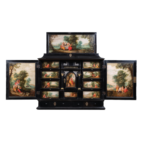 17th c. Antwerp cabinet with painted panels, circle of Hendrick Van Balen, circa 1630