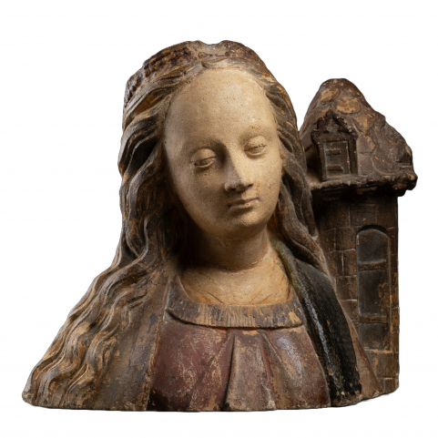 Early 16th century bust of Saint Barbara, School of Troyes, Champagne