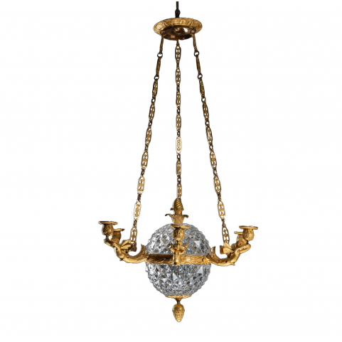 An Empire c. 1810 gilt bronze and crystal chandelier attributed to Ravrio, Paris