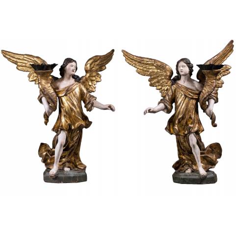Paire d’anges céroféraires, XVIIe siècle Italie du Nord