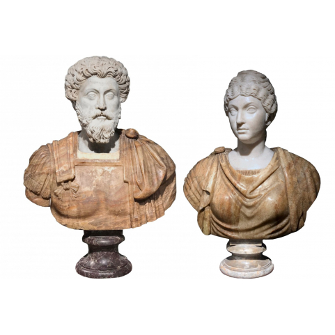 A Roman 17th c. pair of marble and alabaster busts