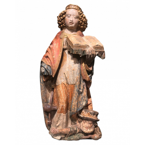 A Normand 15th c. limestone figure of St Catherine