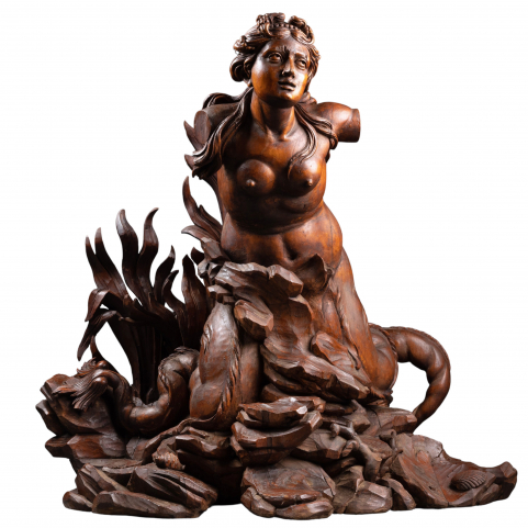 A late 17th c. Italian carved figure of Mermaid, circle of Filippo Parodi