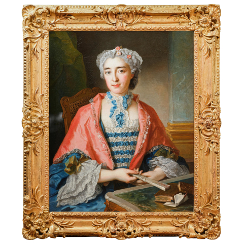 Portrait de dame &agrave; l&rsquo;&eacute;ventail par Fran&ccedil;ois Eisen (1695-1778), sign&eacute; et dat&eacute; 1748