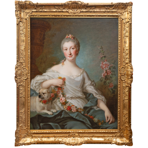 Portrait de jeune femme en Flore, signé Pierre Allais (Paris, 1700 - 1782), Paris vers 1750