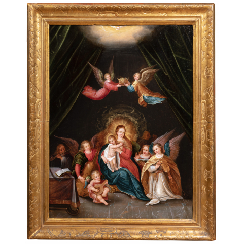 Vierge à l’Enfant avec anges musiciens, Cornelis de Baellieur (1607-1671), école Anversoise du XVIIème siècle
