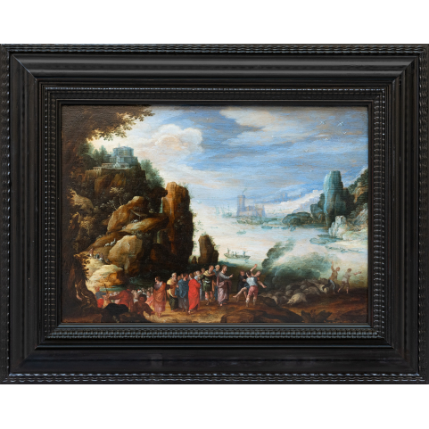 Paysage côtier avec le Christ, cercle de Paul Bril (1554-1626), école Anversoise du XVIIème siècle