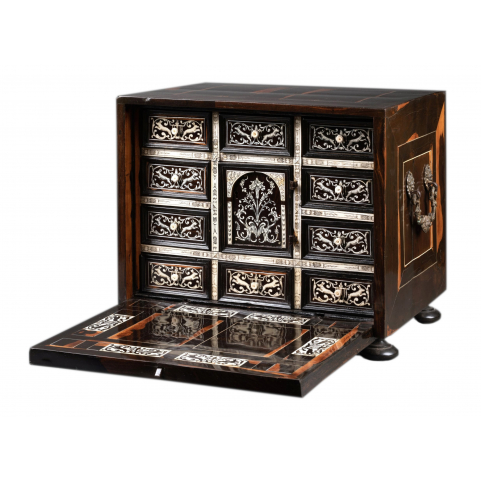 A 17th c. Italian (Lombardy) ebony and ivory inlaid cabinet