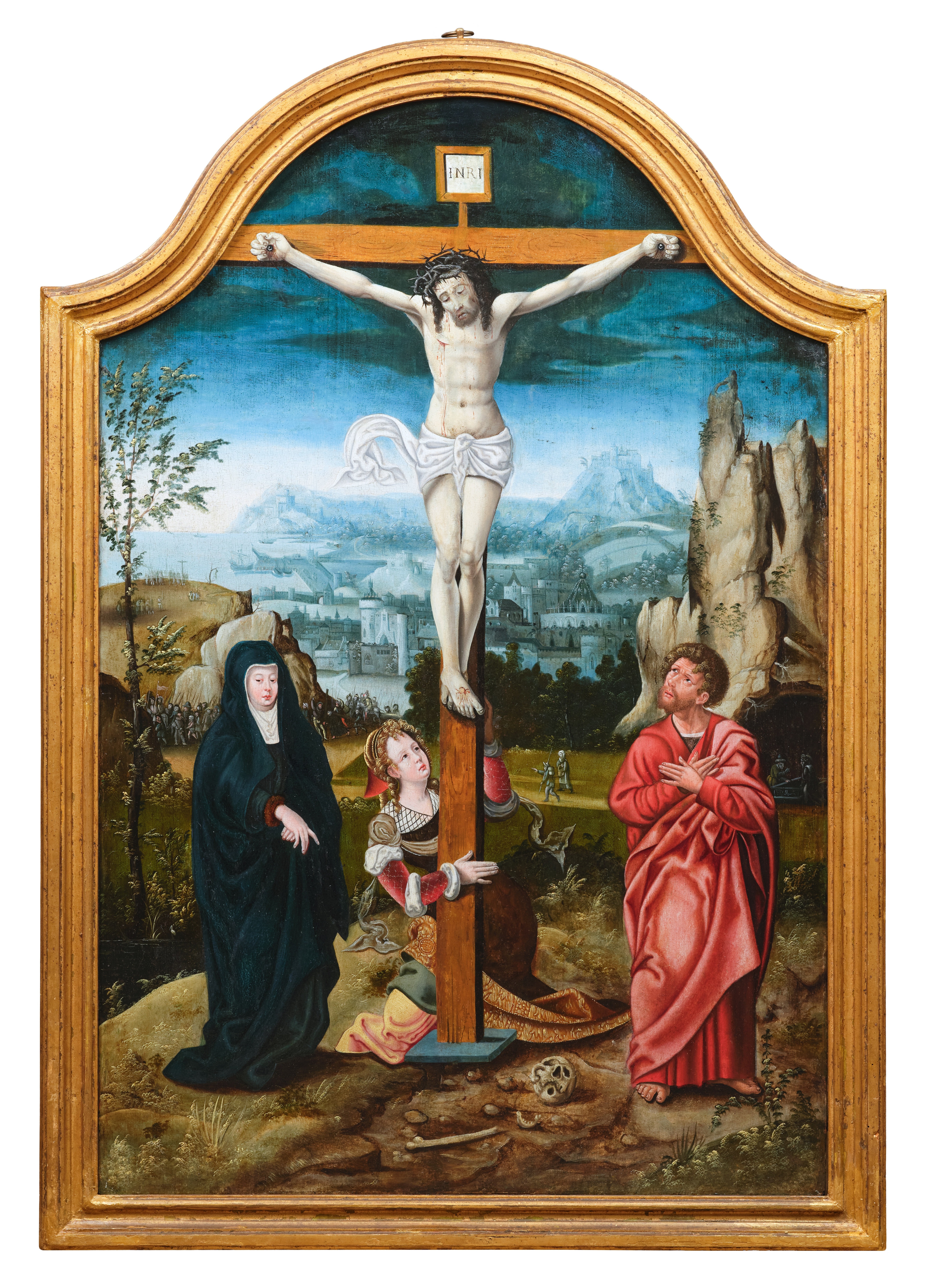 La crucifixion, atelier du Maître des demi-figures (Anvers, actif 1500-1550) École Anversoise du milieu du XVIème siècle La crucifixion, atelier du Maître des demi-figures (Anvers, actif 1500-1550) École Anversoise du milieu du XVIème siècle