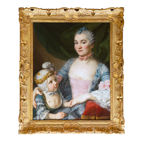 Portrait d&rsquo;une dame avec son fils, atelier de Fran&ccedil;ois Hubert Drouais, vers 1760, &eacute;cole Fran&ccedil;aise du XVIII&egrave;me si&egrave;cle