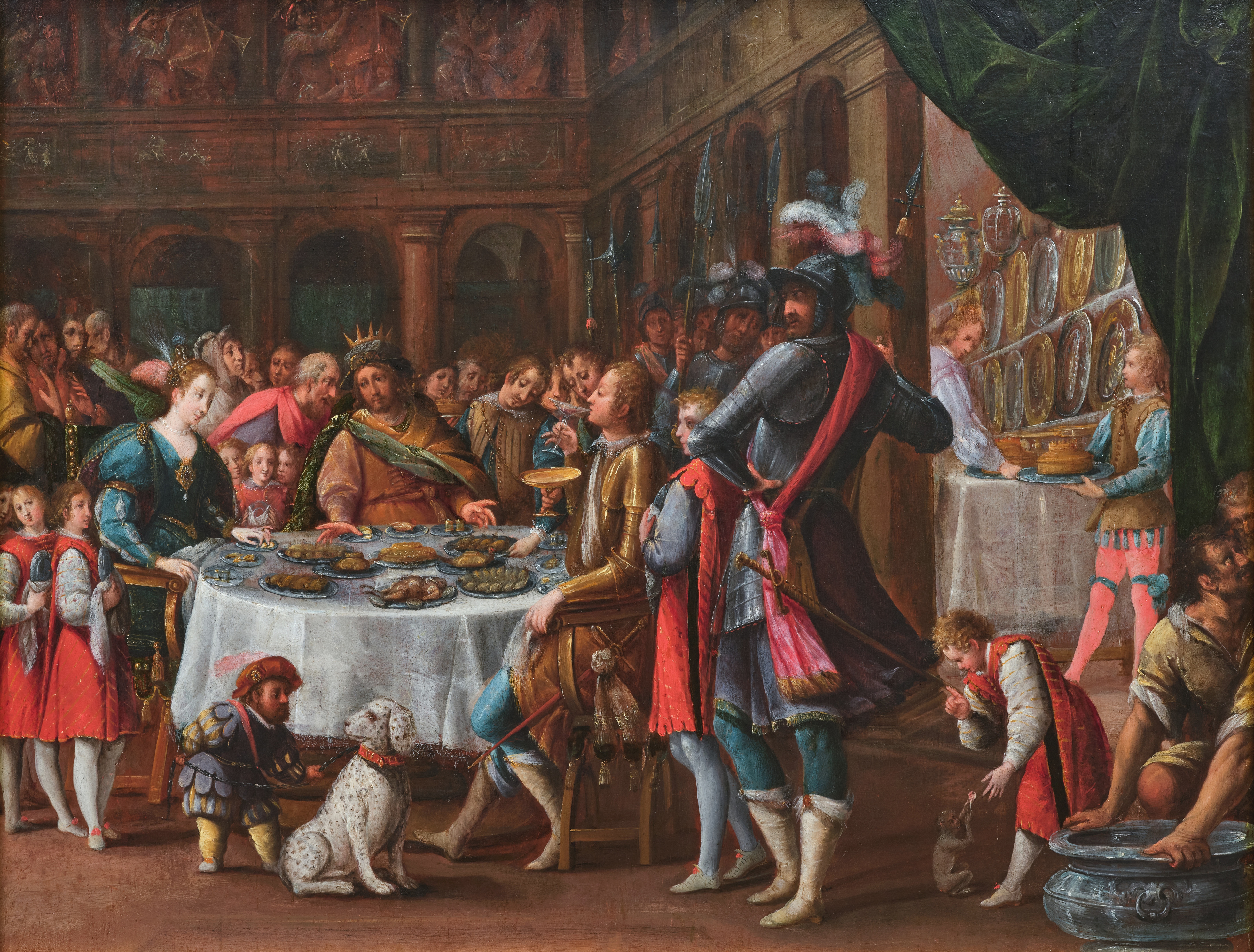 Festin d&rsquo;Esther attribu&eacute; &agrave; Denis Calvaert  Ecole Italienne du d&eacute;but du XVII&egrave;me si&egrave;cle