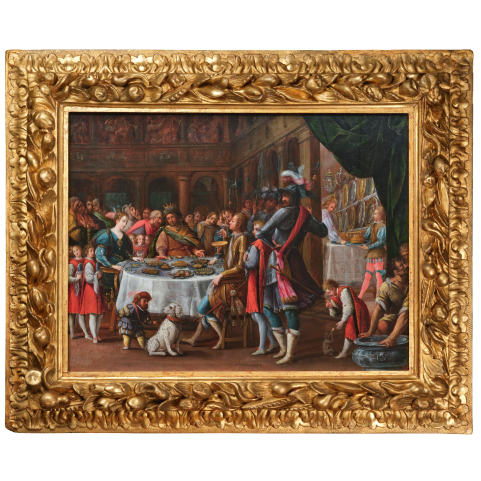 Festin d&rsquo;Esther attribu&eacute; &agrave; Denis Calvaert, &eacute;cole Italienne du d&eacute;but du XVII&egrave;me si&egrave;cle, vers 1610