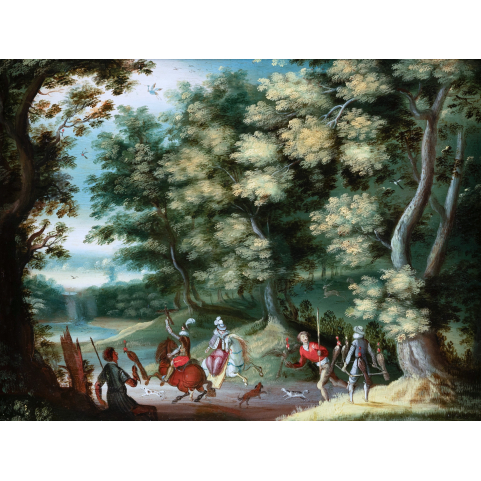 Landscape with a falcon hunt, attributed to Anton Mirou (Antwerp, 1570-1621/1627), early 17th century