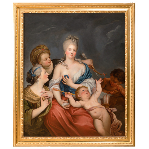 Portrait de femme en Venus désarmant Amour, entourage de Carle Van Loo (1705-1765)