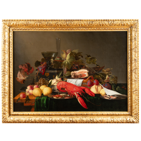 Still life with lobster, ham & fruits, studio of Jan Dz. de Heem(1606-1684)